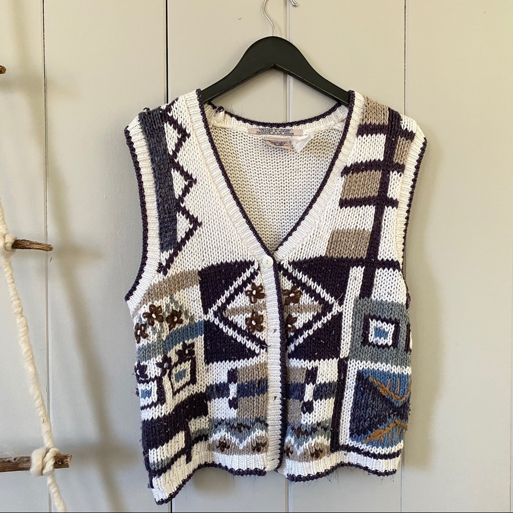 Vintage Floral Knit Grandma Sweater Vest Sweater